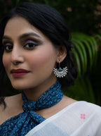 Emerald Crescent Oxidised Silver Earrings