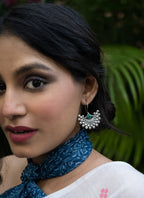 Emerald Crescent Oxidised Silver Earrings