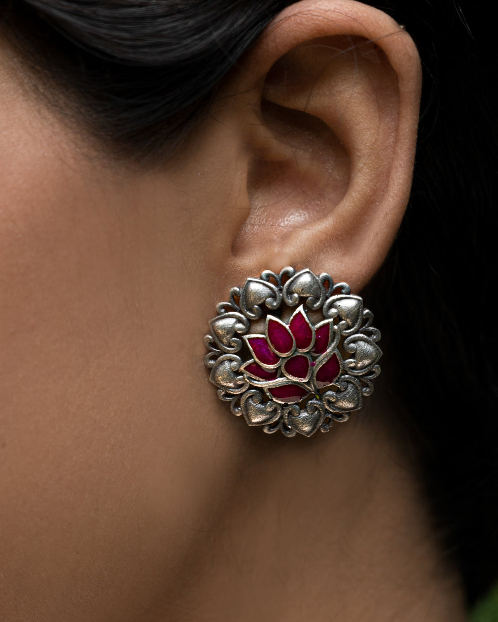 Crimson Lotus Heritage Stud Earrings