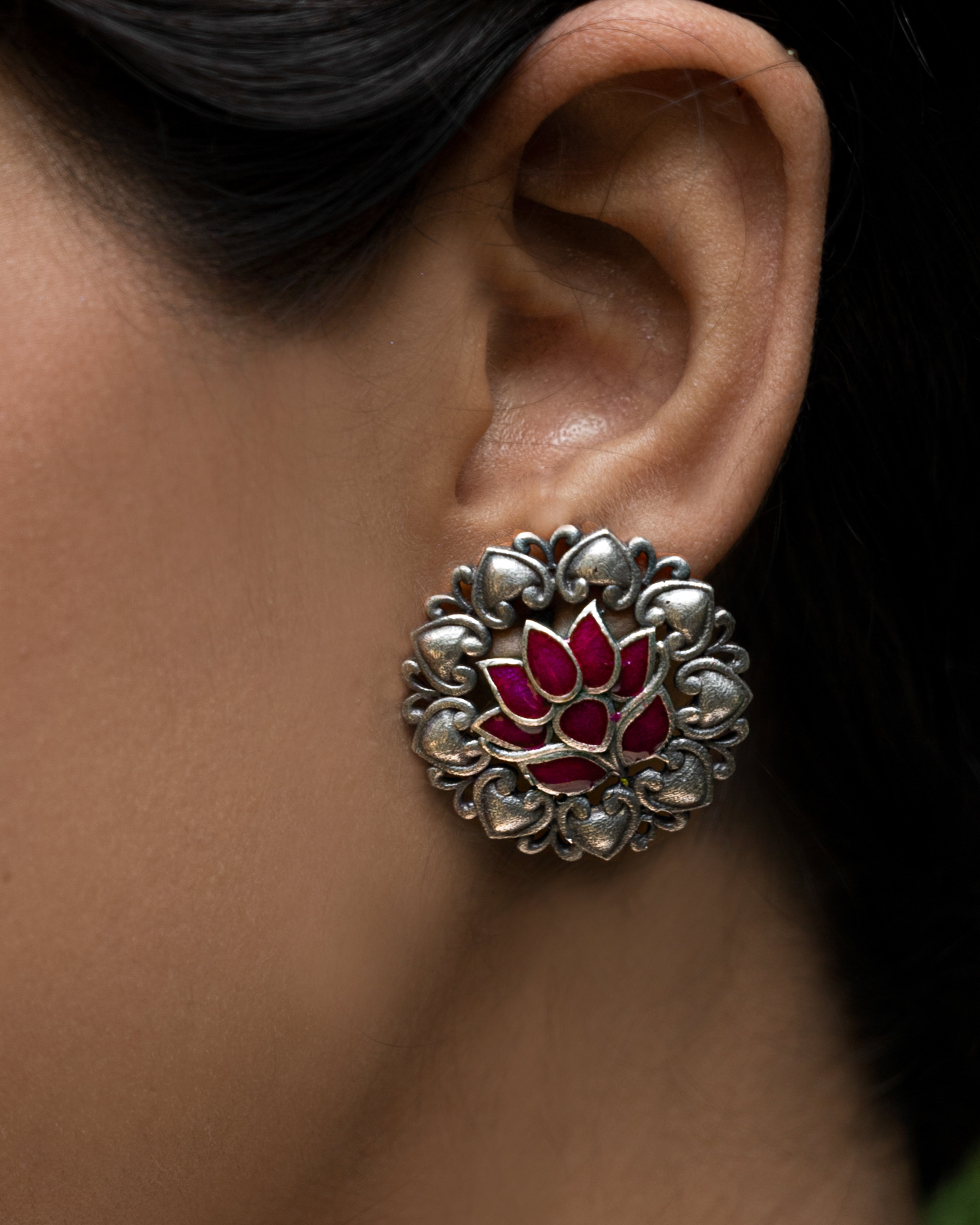 Crimson Lotus Heritage Stud Earrings