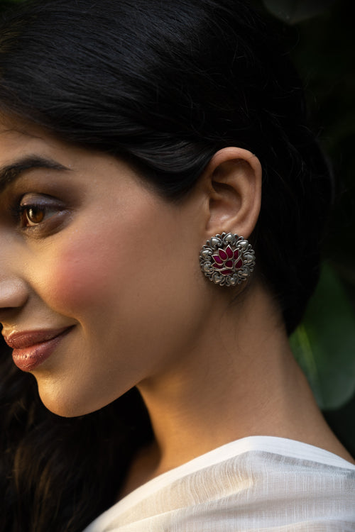 Crimson Lotus Heritage Stud Earrings