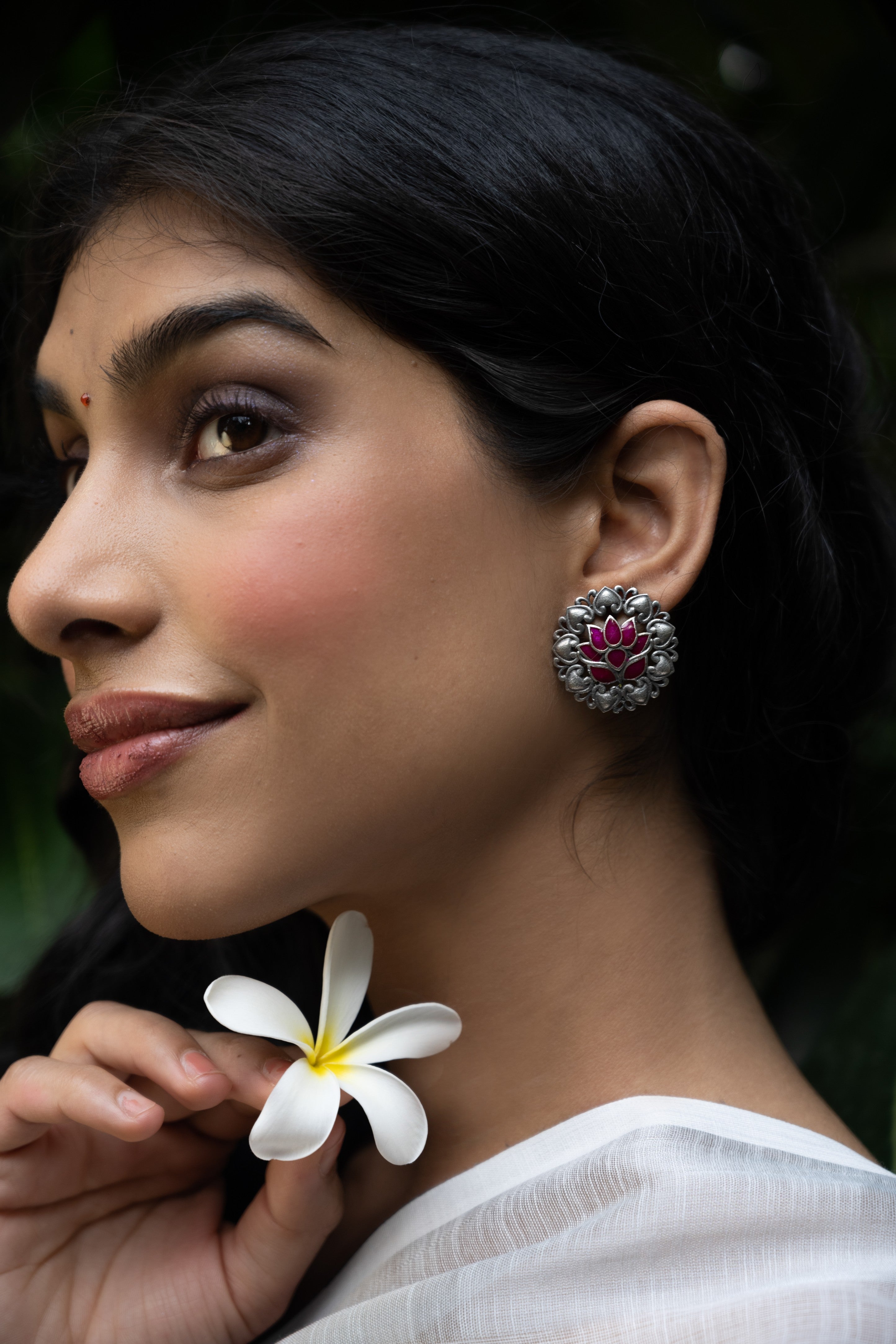 Crimson Lotus Heritage Stud Earrings