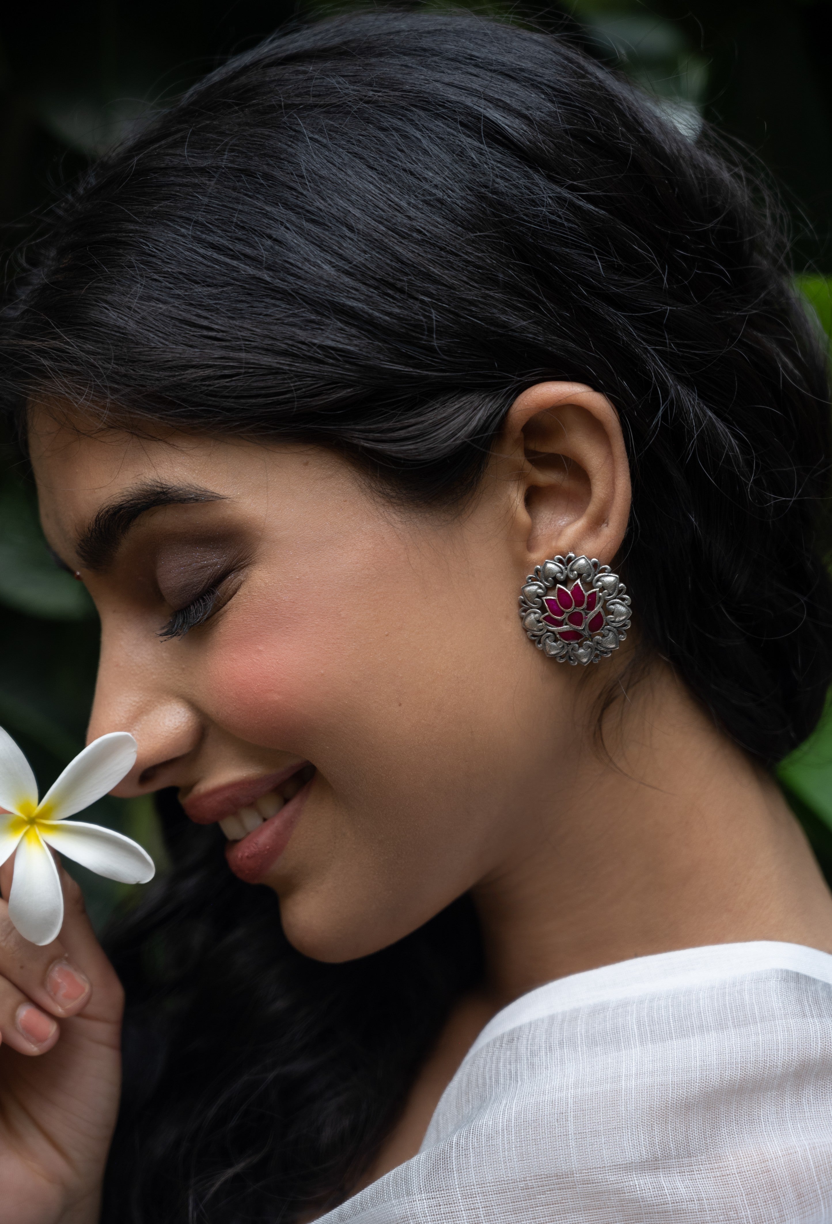 Crimson Lotus Heritage Stud Earrings