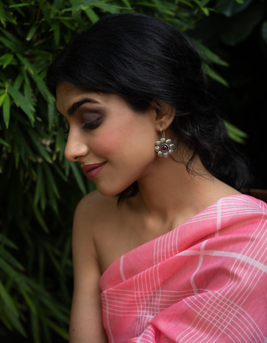 Ruby Bloom Oxidised Silver Floral Earrings