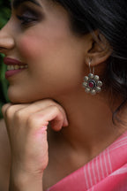 Ruby Bloom Oxidised Silver Floral Earrings