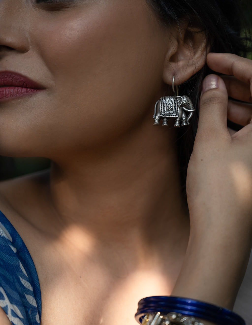 Heritage Elephant Oxidised Silver Earrings