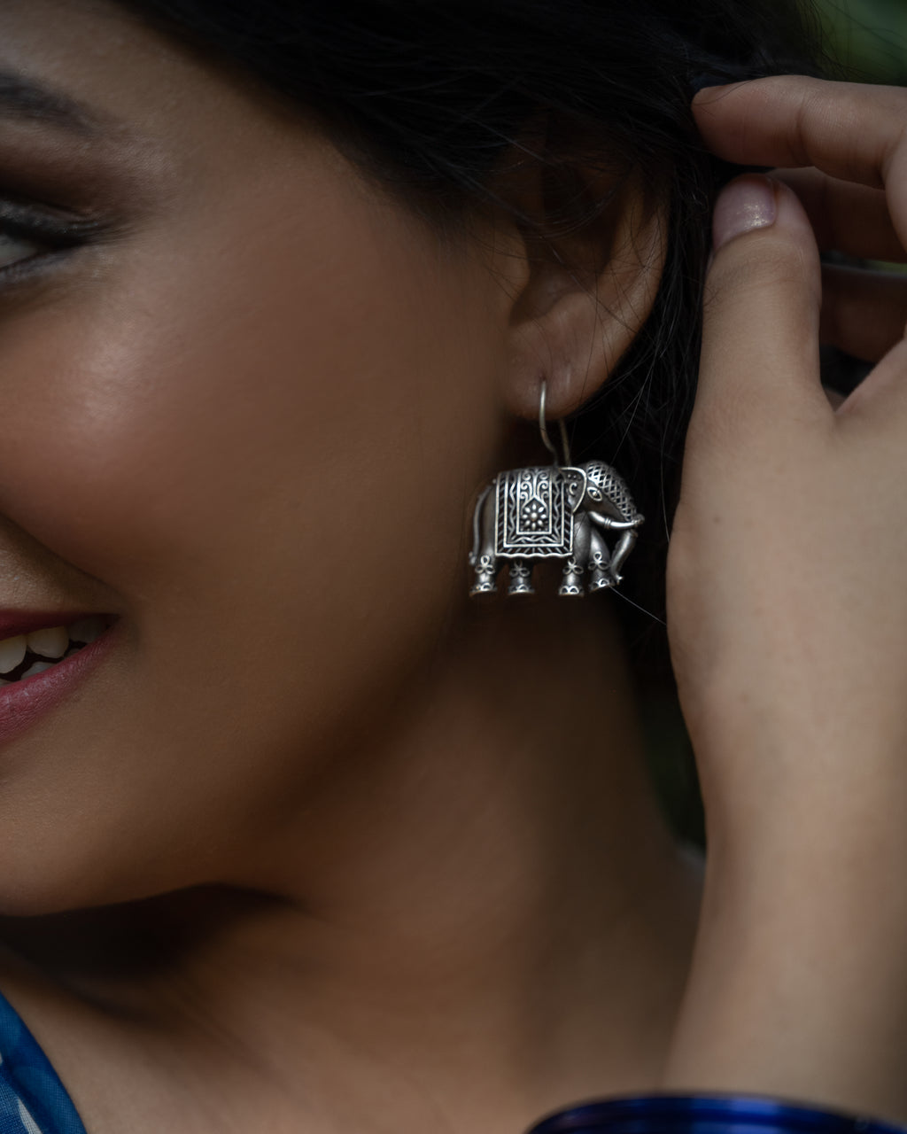Heritage Elephant Oxidised Silver Earrings