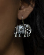 Heritage Elephant Oxidised Silver Earrings