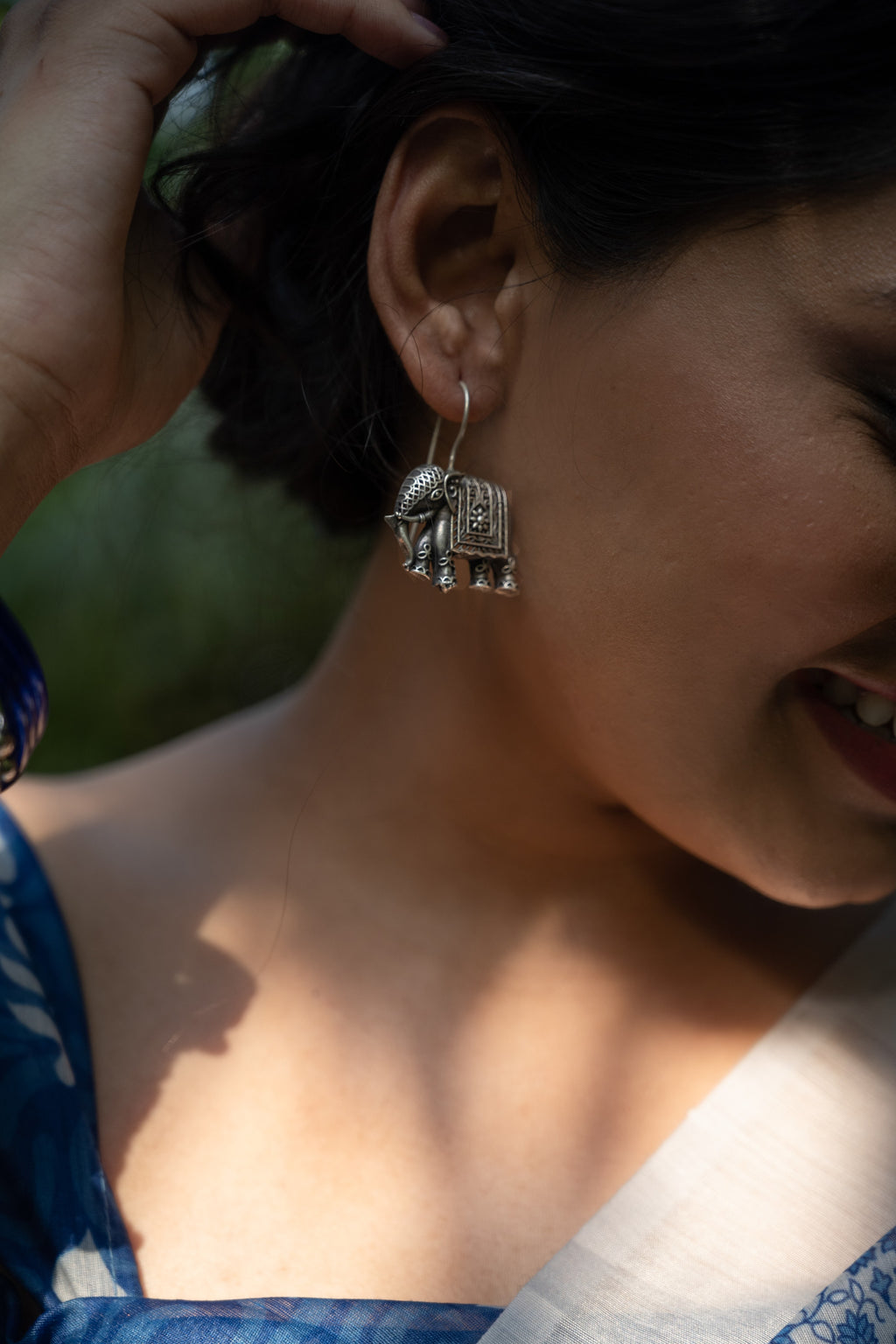 Heritage Elephant Oxidised Silver Earrings