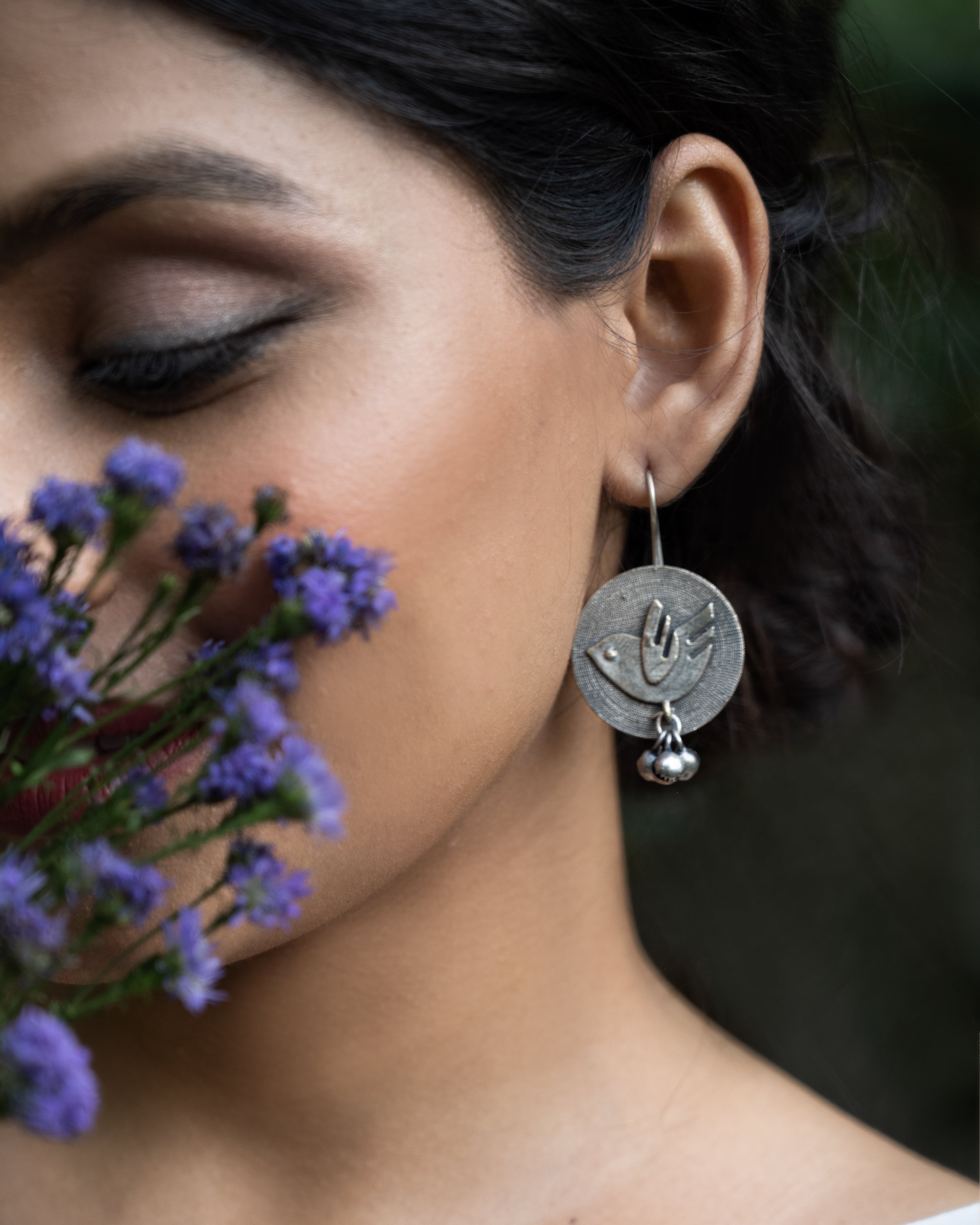 Freeflight Bird Oxidised Silver Dangler Earrings
