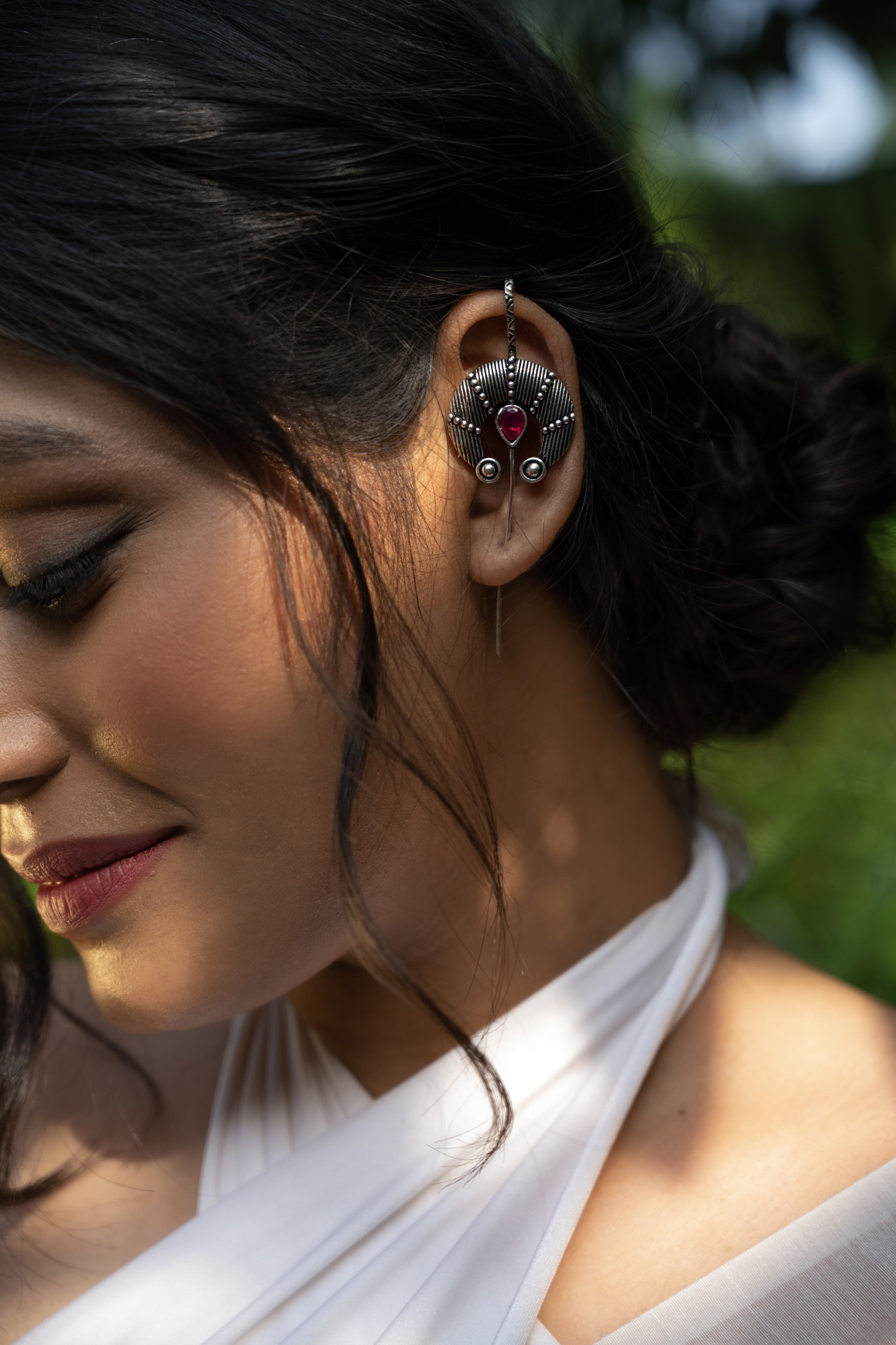 Crimson Halo Ear Cuff Statement Earrings
