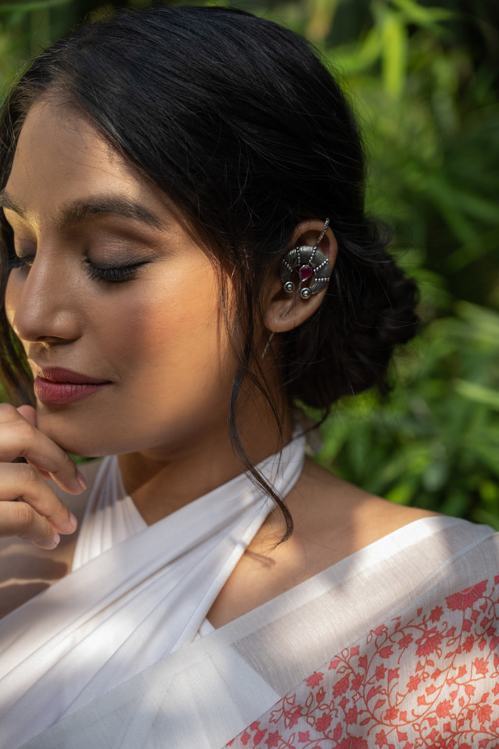 Crimson Halo Ear Cuff Statement Earrings