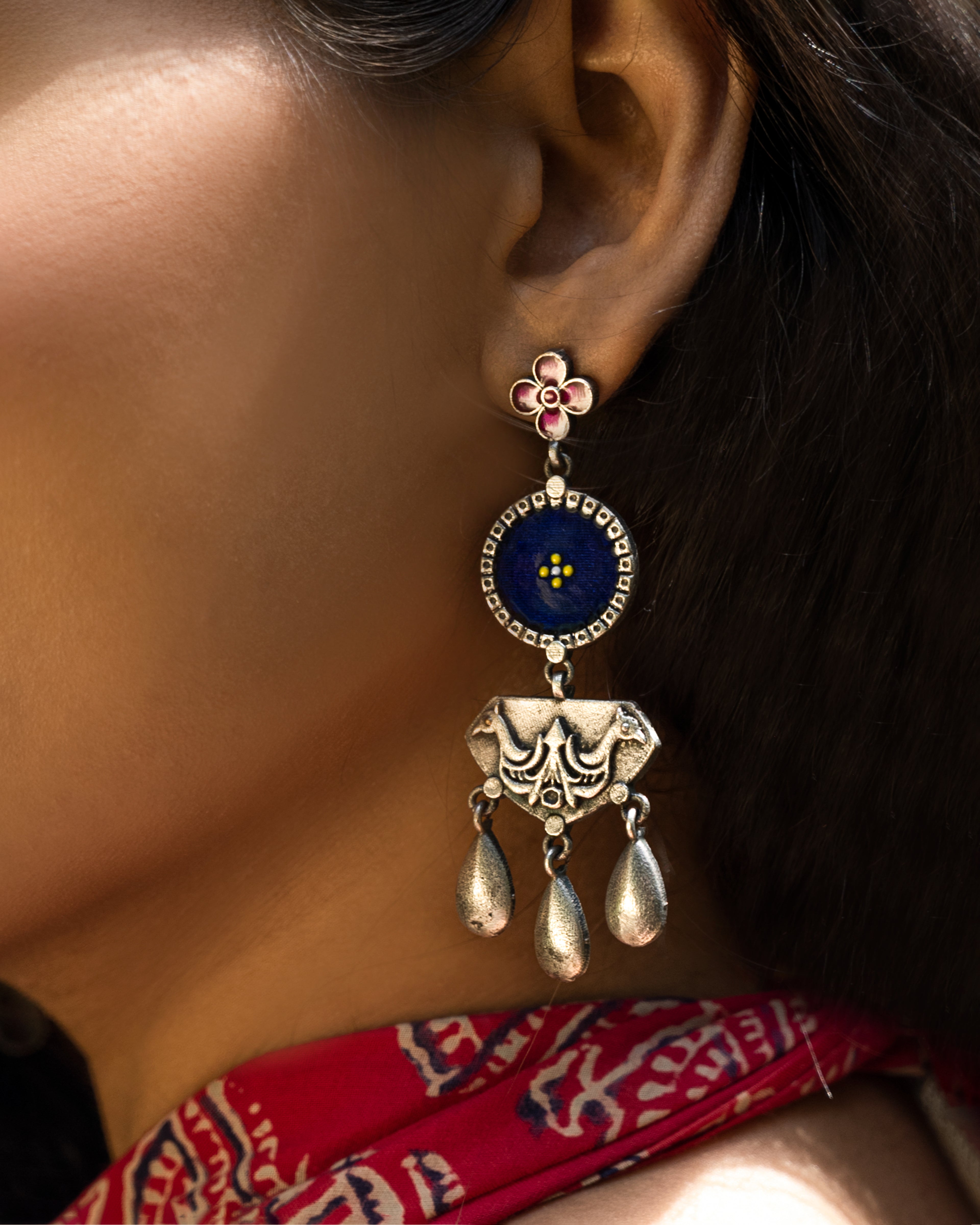 Neelaya Enamel Heritage Dangler Earrings