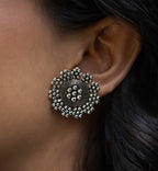 Celestial Bloom Oxidised Silver Stud Earrings