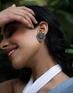 Celestial Bloom Oxidised Silver Stud Earrings