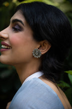 Celestial Bloom Oxidised Silver Stud Earrings