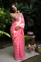 Blush Grid Chanderi Saree