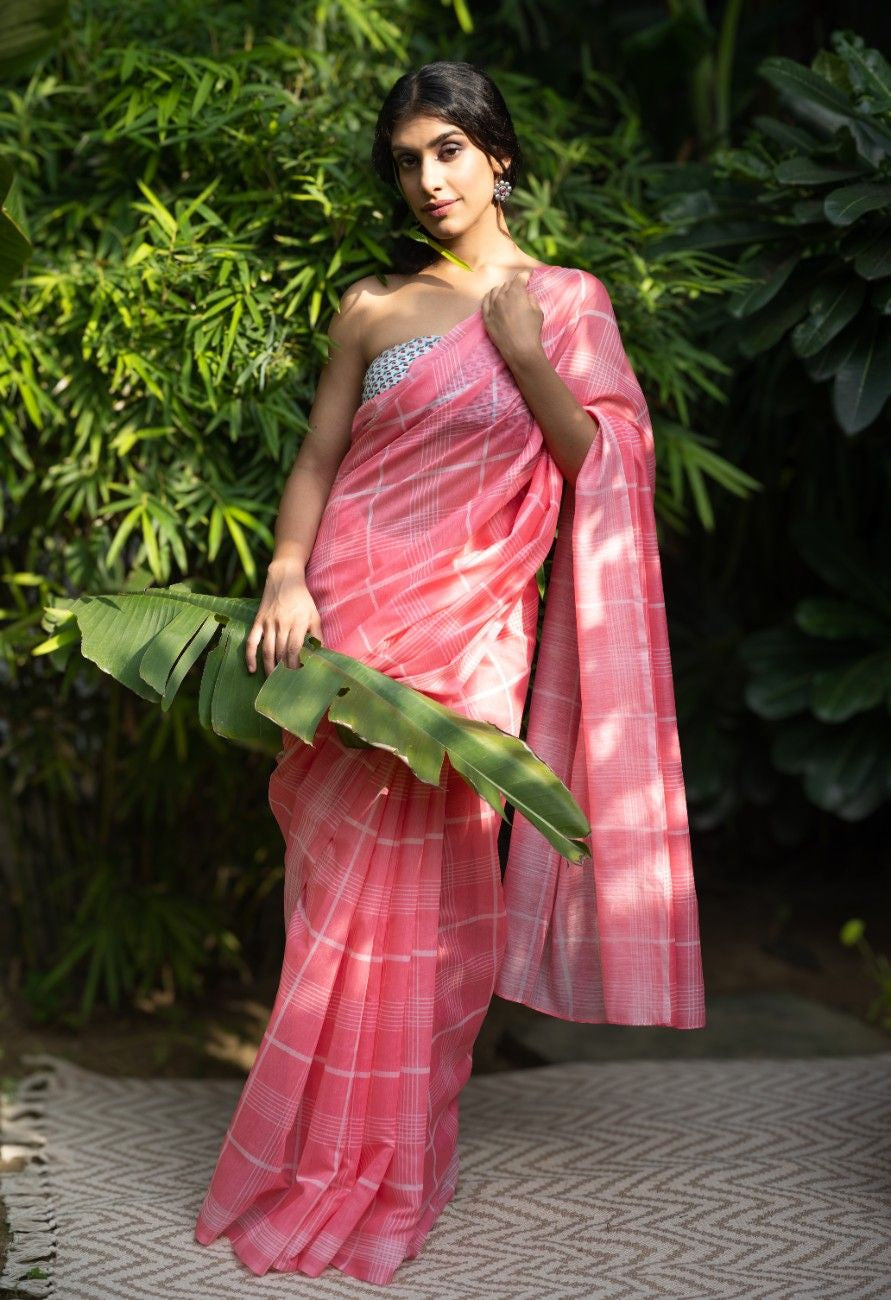 Blush Grid Chanderi Saree