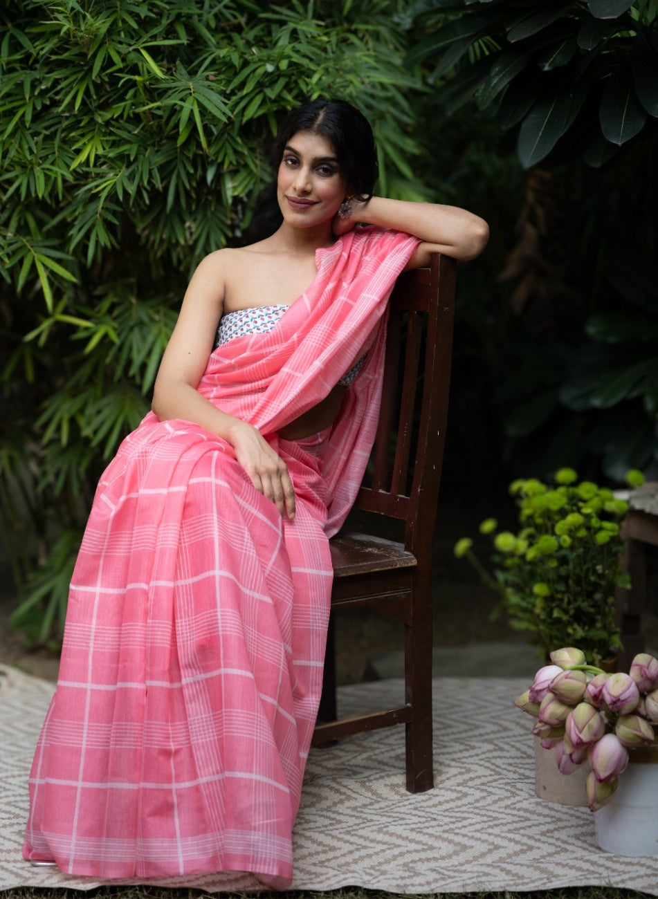 Blush Grid Chanderi Saree