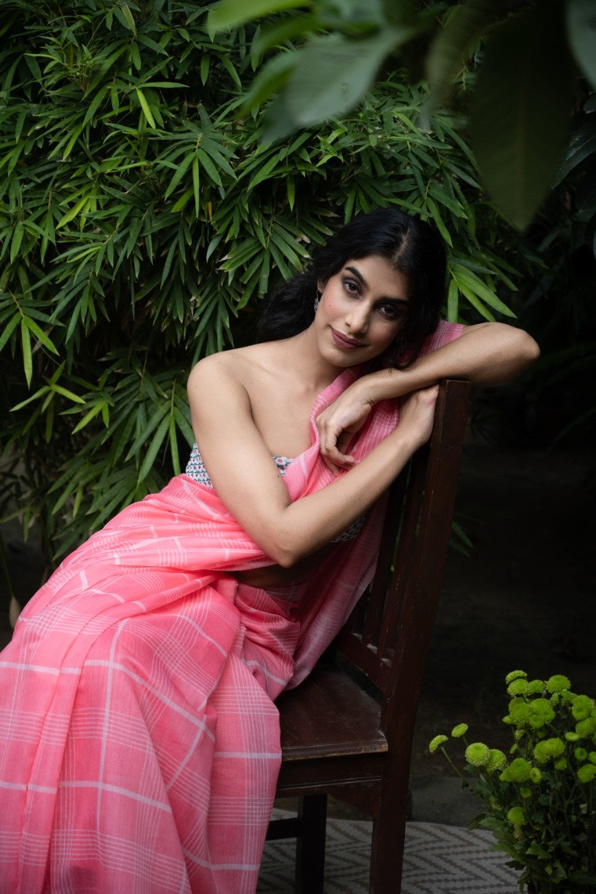 Blush Grid Chanderi Saree
