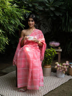 Blush Grid Chanderi Saree