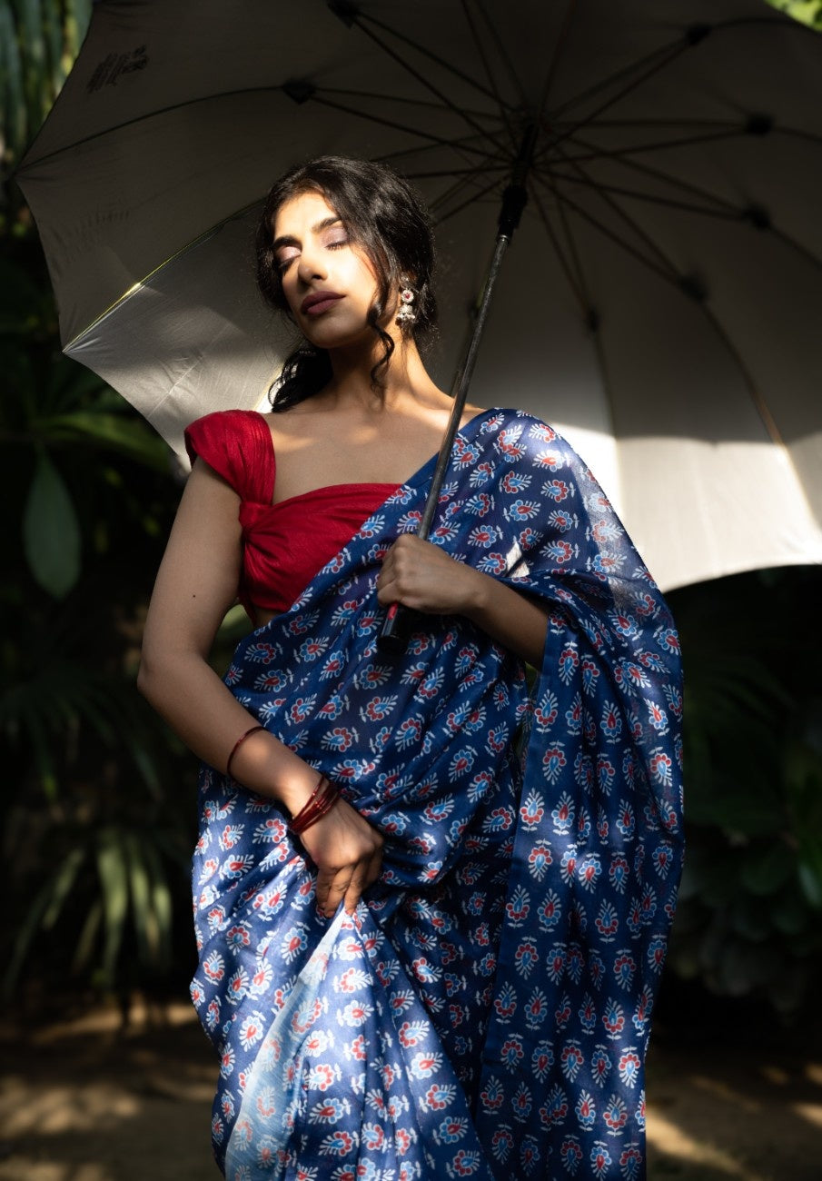 Royal Indigo Buti Chanderi Saree