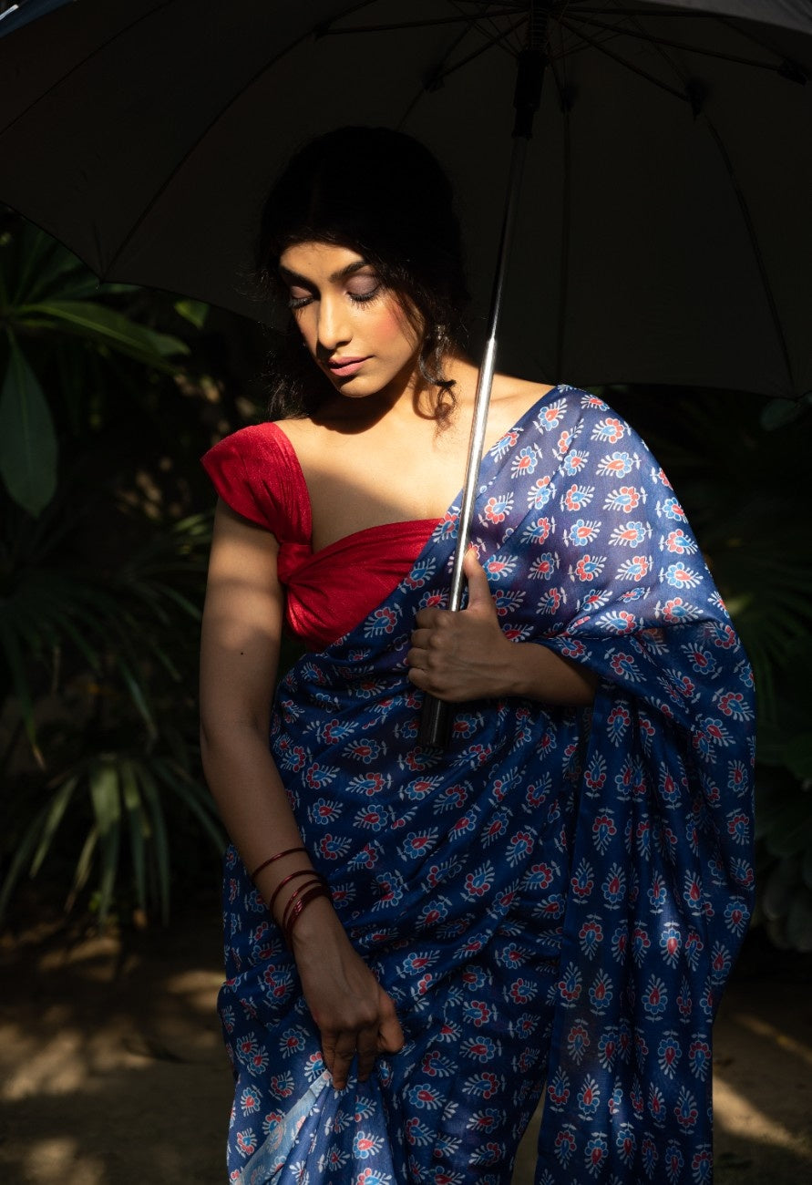 Royal Indigo Buti Chanderi Saree