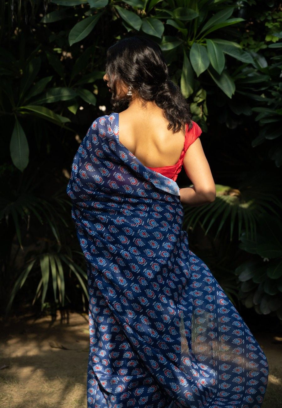 Royal Indigo Buti Chanderi Saree