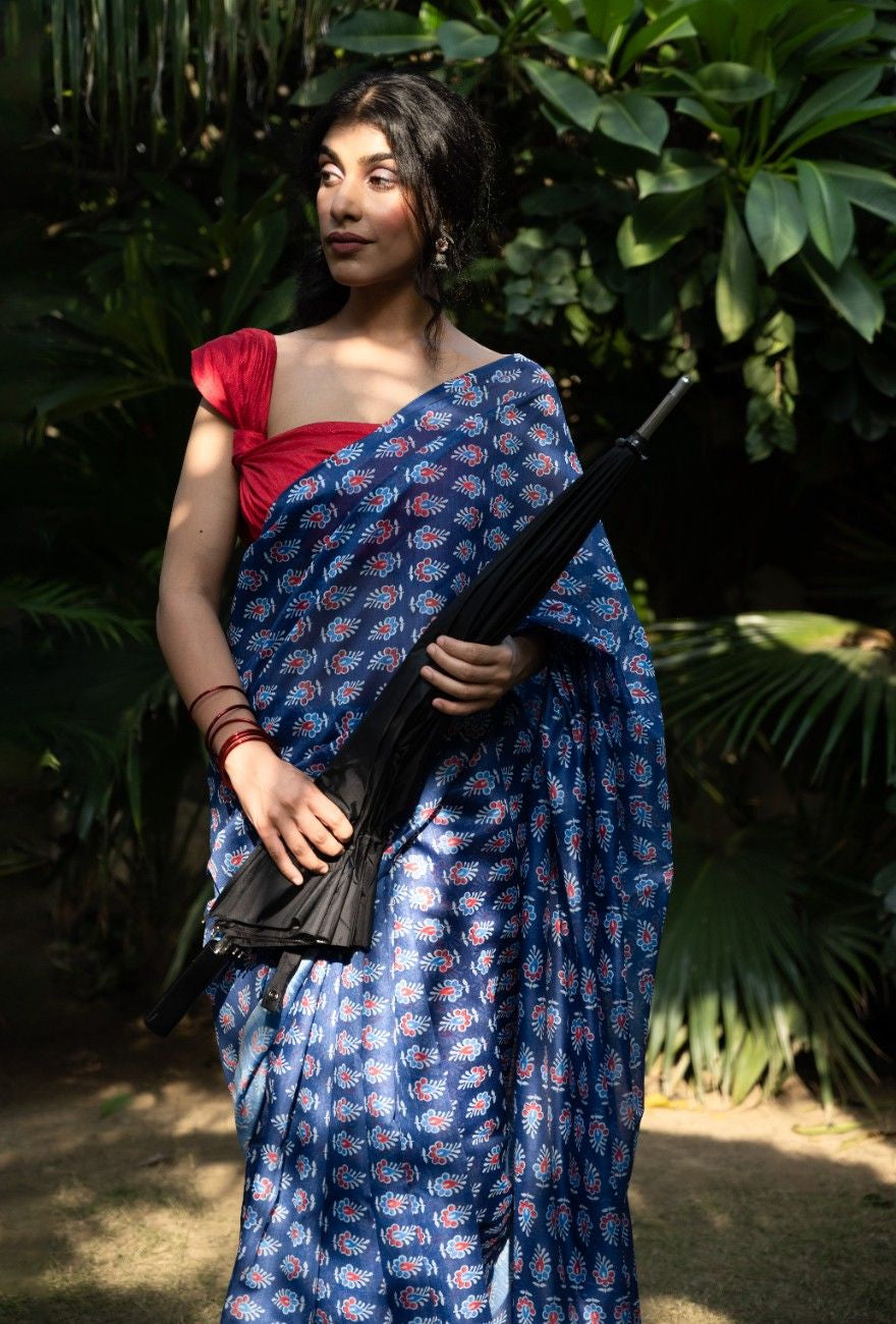 Royal Indigo Buti Chanderi Saree