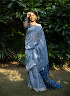 Ivory Azure Floral Chanderi Saree
