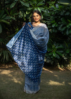Ivory Azure Floral Chanderi Saree