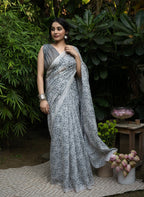 Monochrome Bloom Chanderi Saree