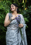 Monochrome Bloom Chanderi Saree