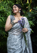 Monochrome Bloom Chanderi Saree