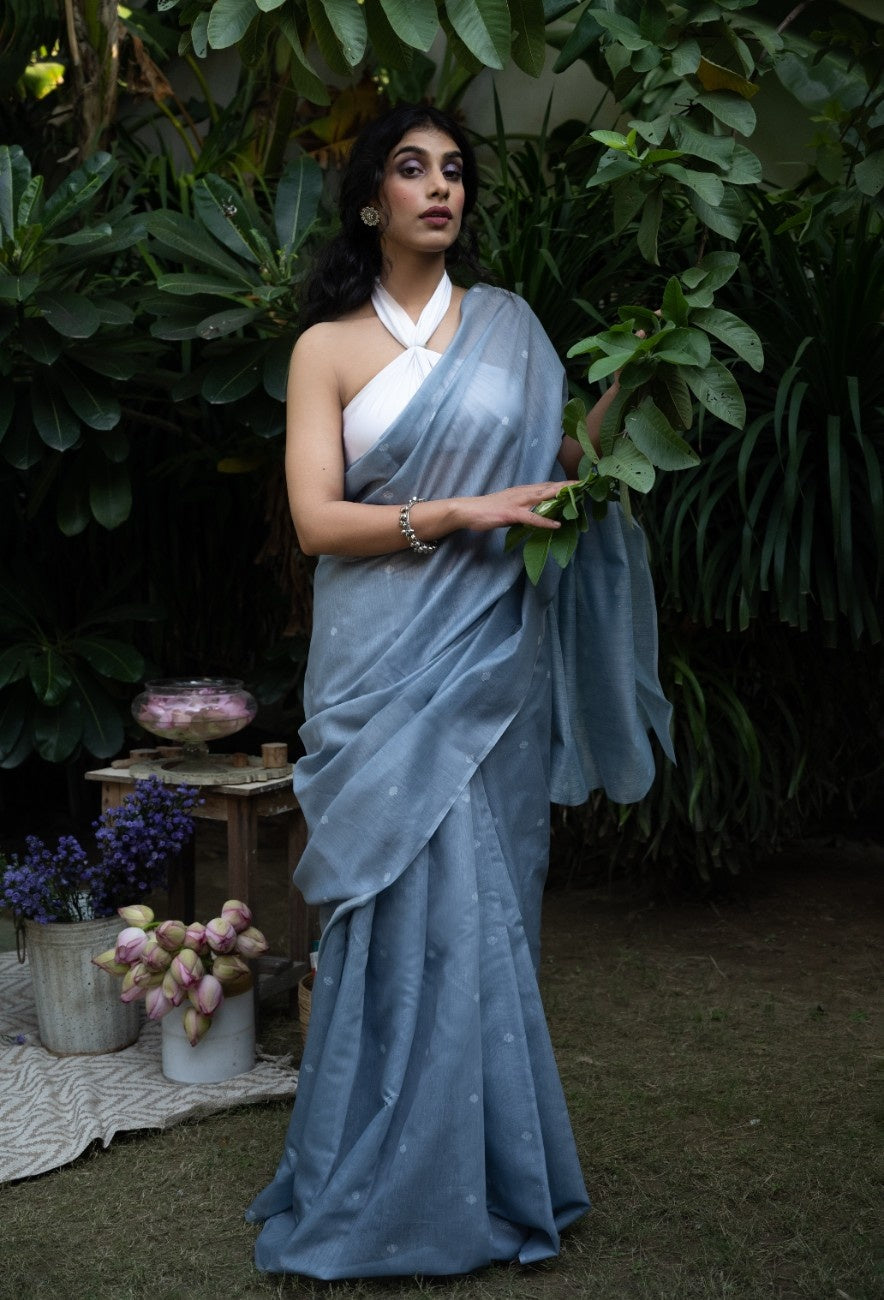 Silver Mist Buti Cotton Chanderi Saree