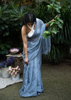 Silver Mist Buti Cotton Chanderi Saree