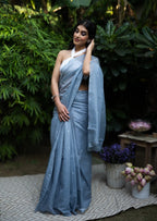 Silver Mist Buti Cotton Chanderi Saree