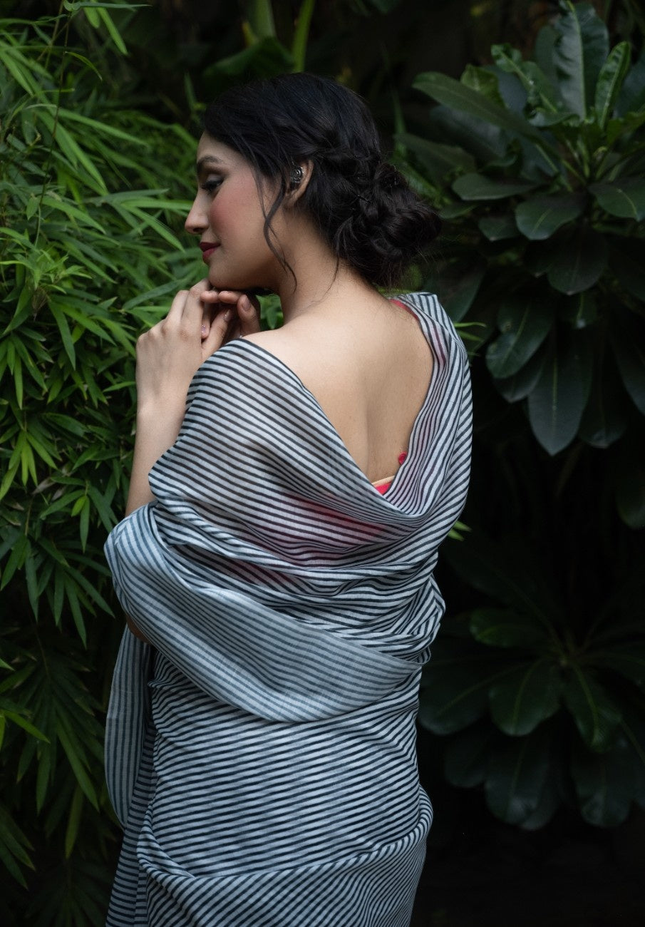 Midnight Stripe Chanderi Saree