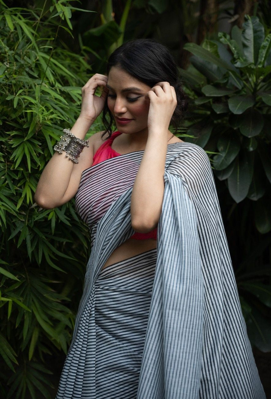 Midnight Stripe Chanderi Saree