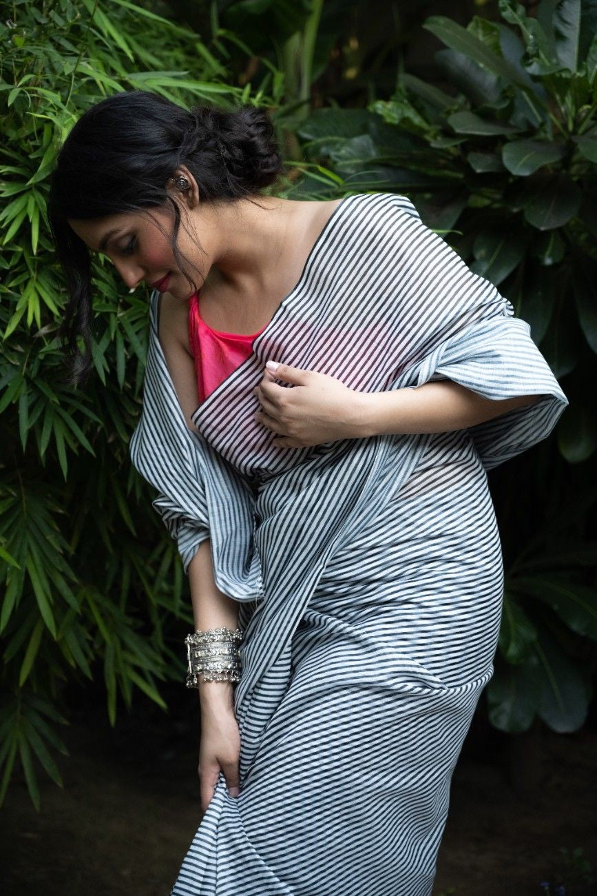Midnight Stripe Chanderi Saree