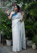 Ivory Petal Buti Chanderi Saree
