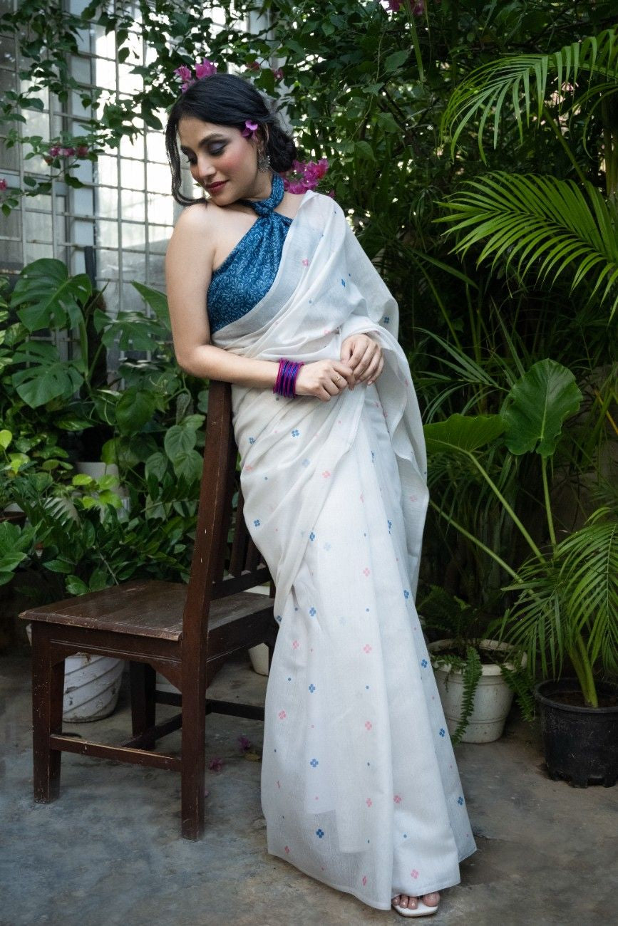 Ivory Petal Buti Chanderi Saree