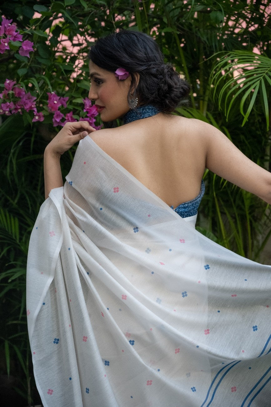 Ivory Petal Buti Chanderi Saree