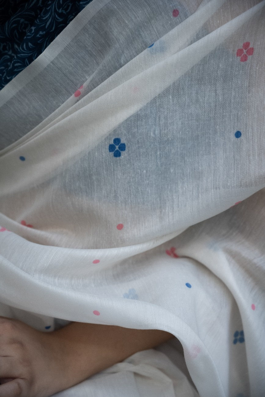 Ivory Petal Buti Chanderi Saree