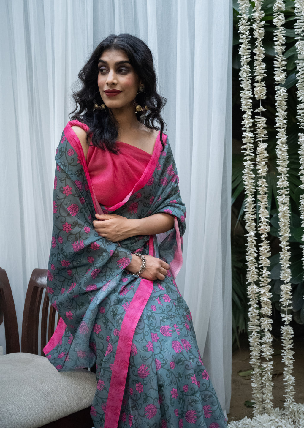 Rosewood Garden Chanderi Saree