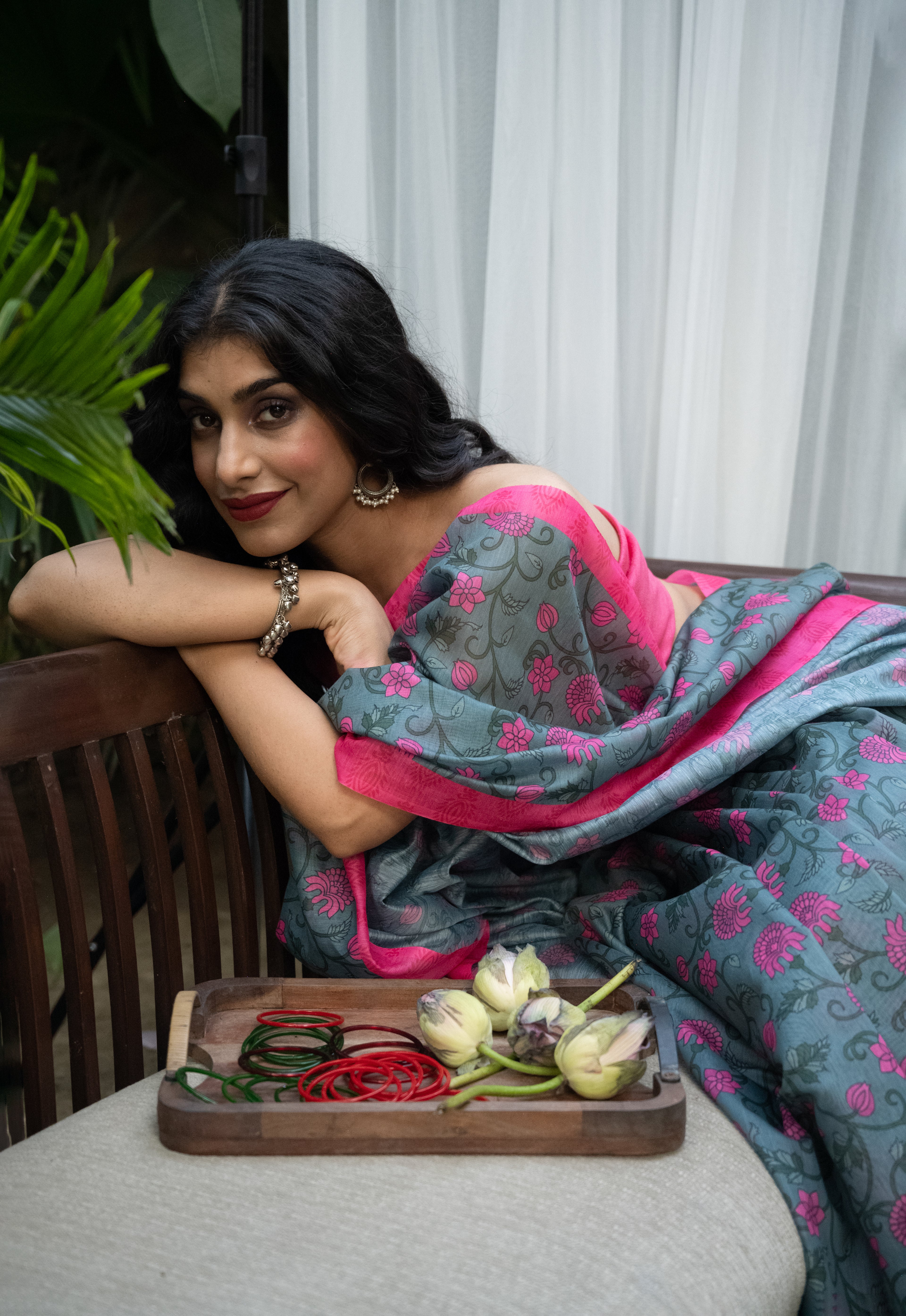 Rosewood Garden Chanderi Saree