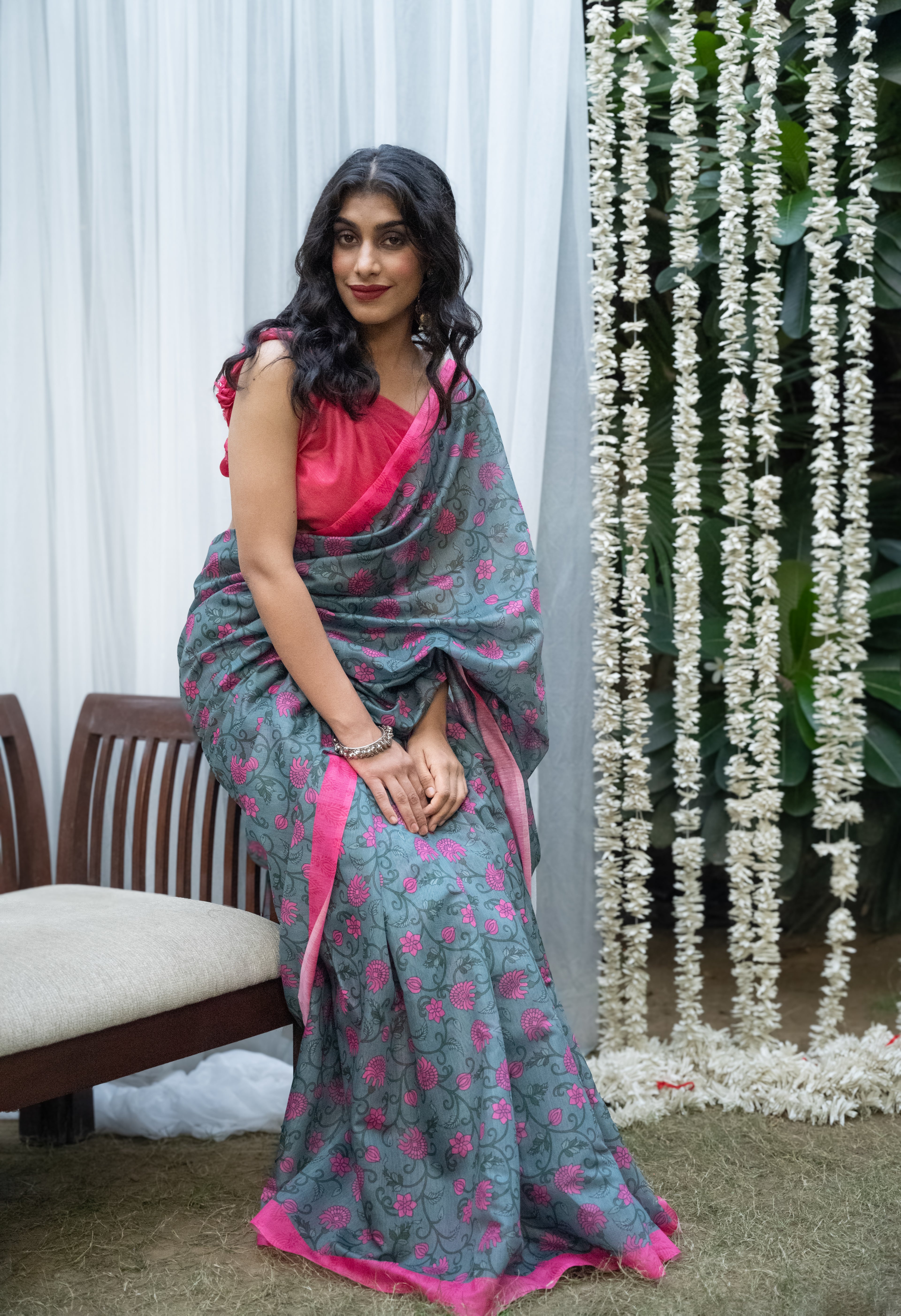 Rosewood Garden Chanderi Saree