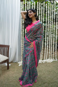 Rosewood Garden Chanderi Saree