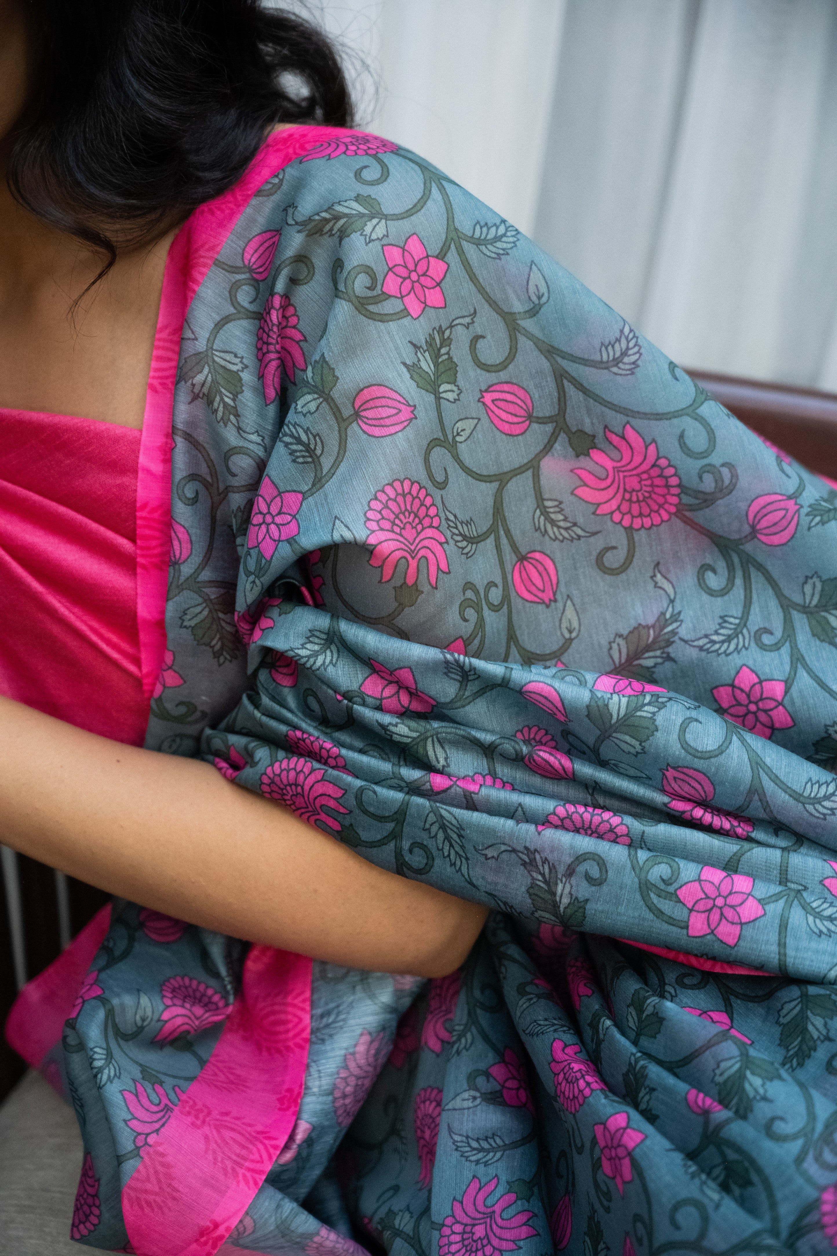 Rosewood Garden Chanderi Saree