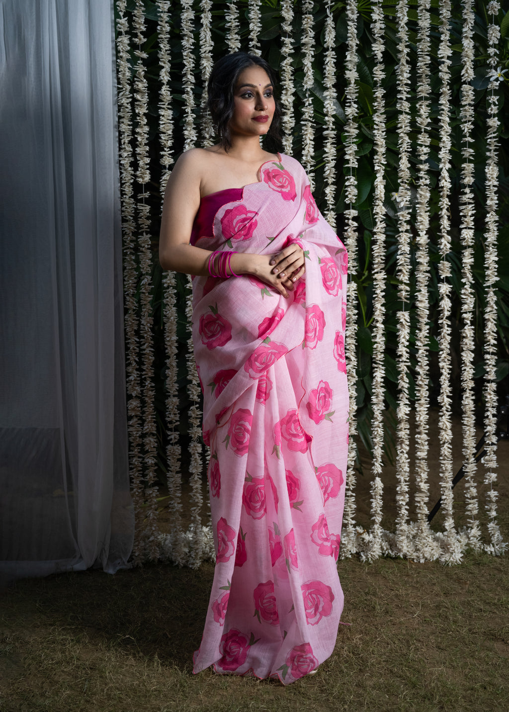 Blush Rose Garden Kota Silk Saree